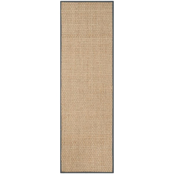 Natural Fiber 3 ft. x 14 ft. Natural/Dark Gray Border Woven Runner Rug