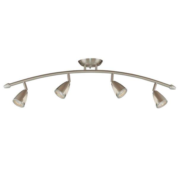 Hampton Bay 4-Light Brushed Steel Ceiling Bow Bar with Metal and Glass Shades