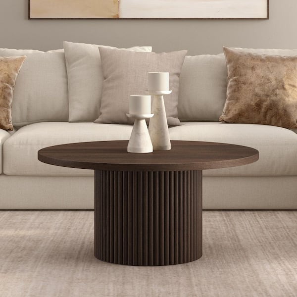 Rollan 32 in. Brown Oak Round MDF Top Coffee Table