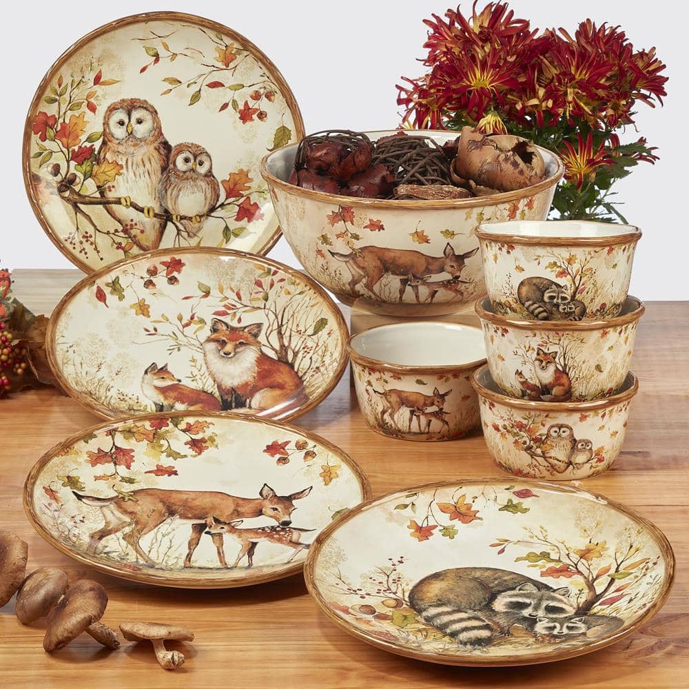 Set of 4 Rustic Pine Forest Ceramic Soup Bowls