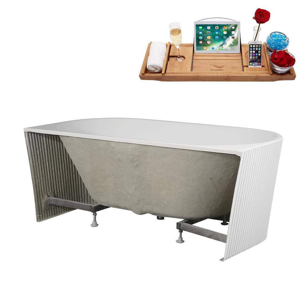 58.5" Glossy White Acrylic Freestanding Double Slipper Tub
