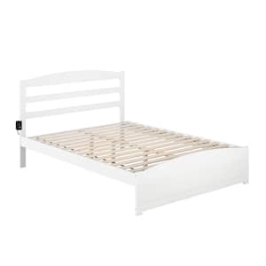 Warren 60-1/4 in. W White Queen Solid Wood Frame with Footboard and Attachable USB Device Charger Platform Bed