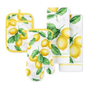 Lots Of Lemons White/Yellow Lemons Cotton Kitchen Towel, Oven Mitt and Potholder Set