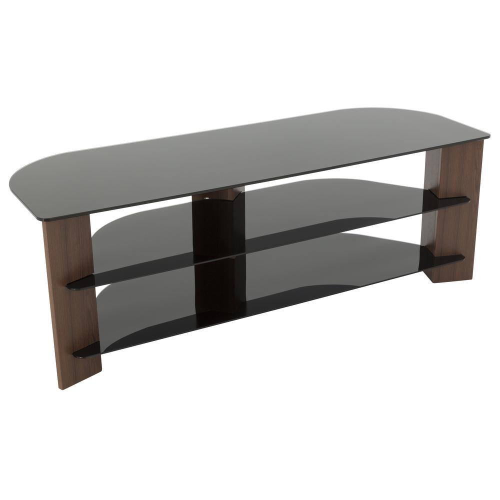 Walnut and Black Glass Corner TV Stand for 65" TVs