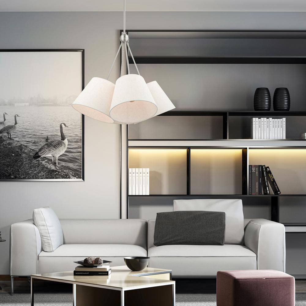 Prato Modern 4-Light Chandelier with Oatmeal Fabric Shade