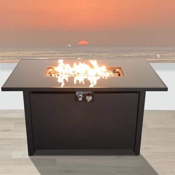 25 in. H x 42 in. W Cover Steel Outdoor Propane/Natural Gas Fire Pit Table 50000 BTU Output Push Button Ignition System