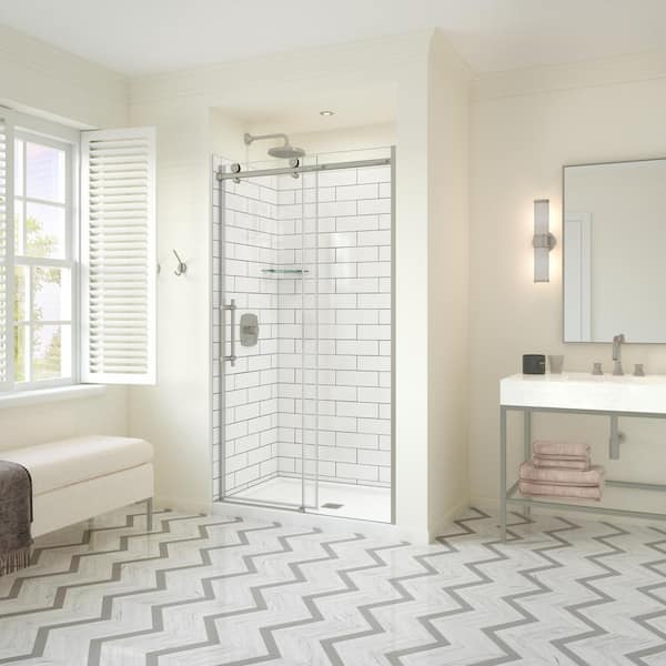 MAAX Odyssey SC 45-47 ½ x 78in. 8 mm Sliding Shower Door for Alcove Installation with Frameless Clear glass in Brushed Nickel