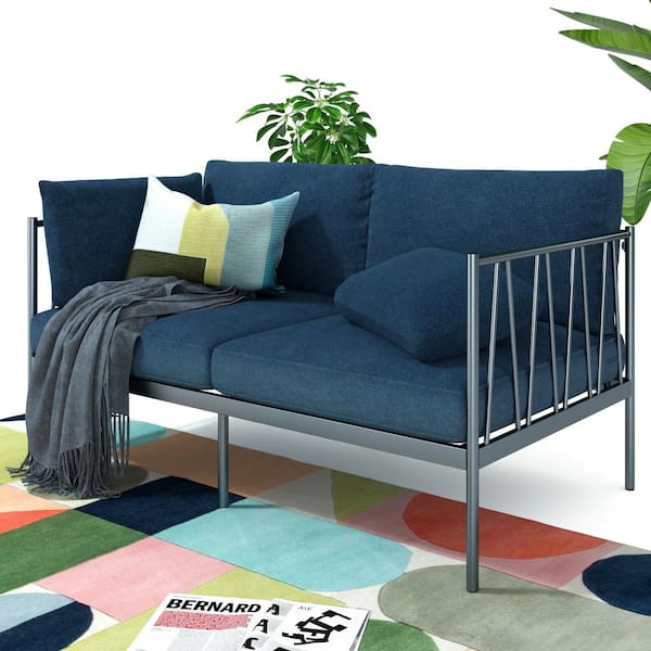 Zinus Amanda 2-Seat Navy Upholstered Loveseat with Metal Frame