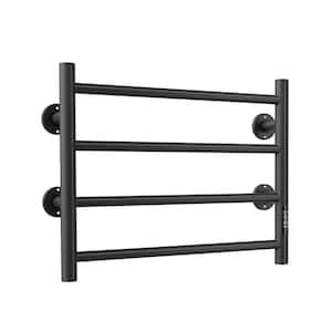 4 Stainless Steel Bars Wall Mounted Electric Heated Towel Rack in Black with Timer and LED Display