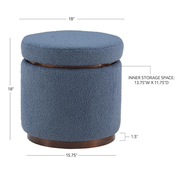 Dark Gray Round Storage Ottoman Foot Rest Upholstered Pleated