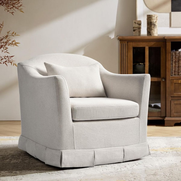 JAYDEN CREATION Albina White Modern Slipcovered 360-Degree Swivel Armchair