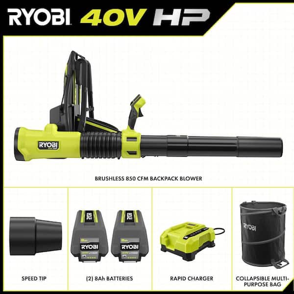 40V HP Brushless 850 CFM Whisper Series Blower with (2) 6.0 Ah Batteries, Rapid Charger and Lawn and Leaf Bag