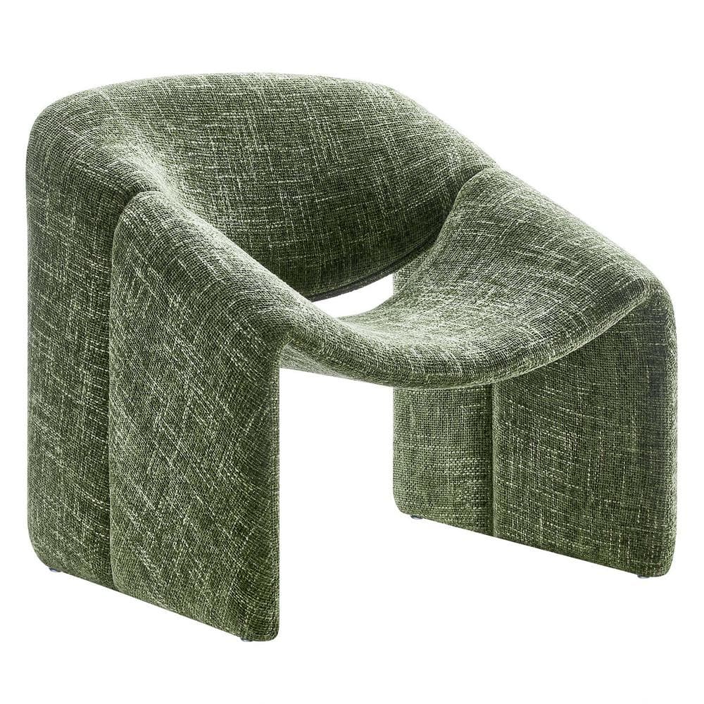 Basil Green Faux Leather Barrel Accent Chair with Metal Frame