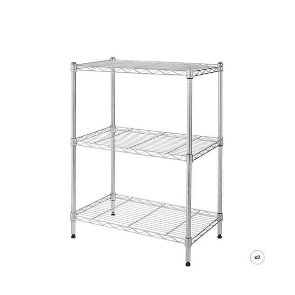3-Tier Steel Wire Shelving Unit in Chrome (24 in. W x 30 in. H x 14 in. D), 2-Pack