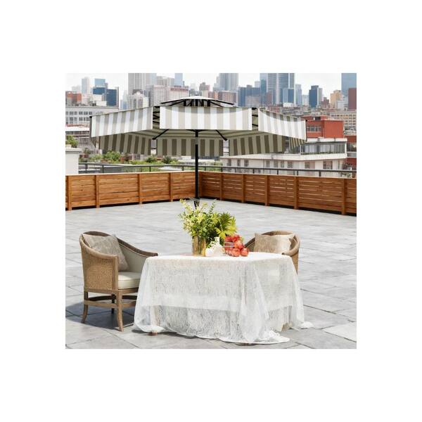 9 ft. Outdoor Patio Umbrella in Gray, 2-Tier Vented Patio Table