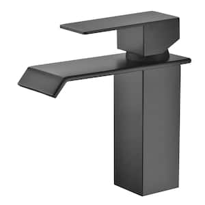 Modern Single Handle Single Hole Bathroom Faucet with Waterfall in Matte Black