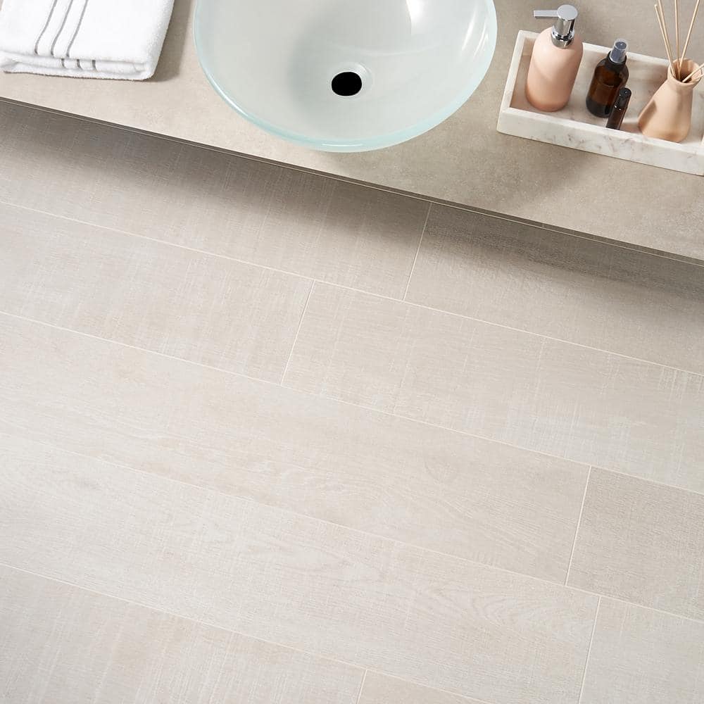 White 8" x 48" Matte Porcelain Wood Look Tile
