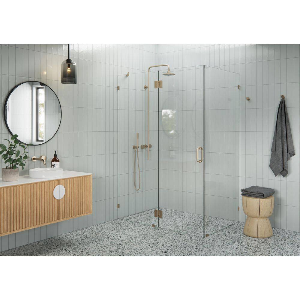 55 in. W x 38 in. D x 78 in. H Pivot Frameless Corner Shower Enclosure in Brushed Bronze Finish with Clear Glass price history on PriceWatchPro