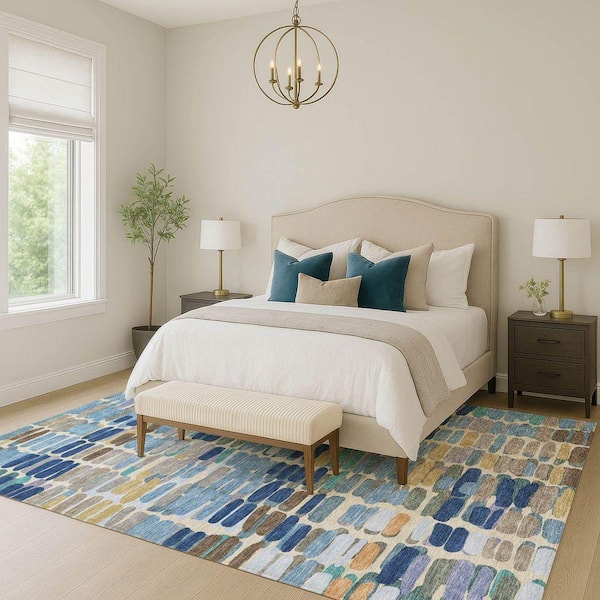 Chantille Machine Washable Indoor/Outdoor Abstract ACN2349 Denim 8 ft. x 10 ft. Area Rug