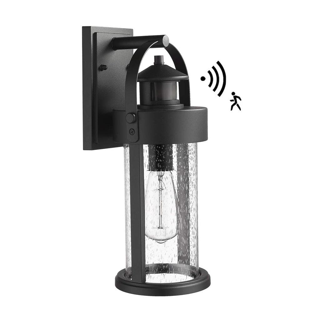Black Motion Sensing Dusk to Dawn Weather Resistant Outdoor Hardwired Wall Lantern Scone with Seeded Glass Shade price history on PriceWatchPro