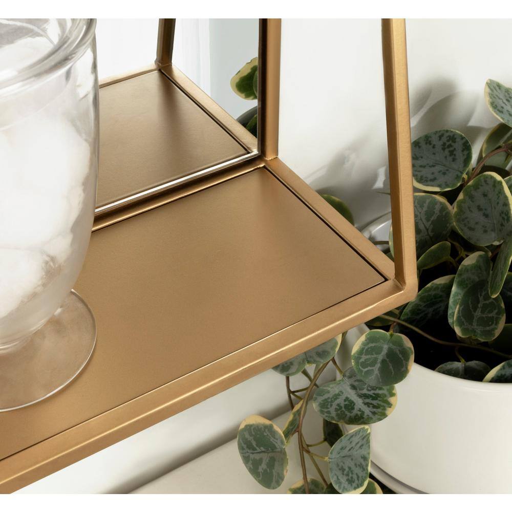 Lintz 31.8" Gold Metal Framed Vanity Wall Mirror with Shelf