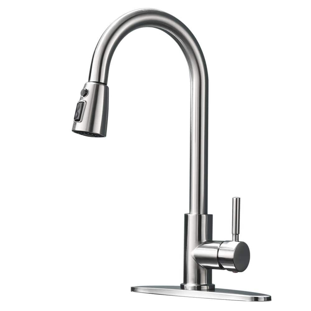 Satico Single Handle Pull Down Sprayer Kitchen Faucet With Advanced Spray In Brushed Nickel