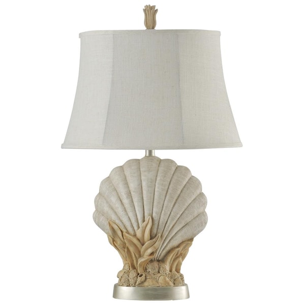 Ieder Larry Belmont bloem StyleCraft Avoca Beach 31 in. Sandstone Table Lamp with White Softback  Fabric Shade L313413DS - The Home Depot