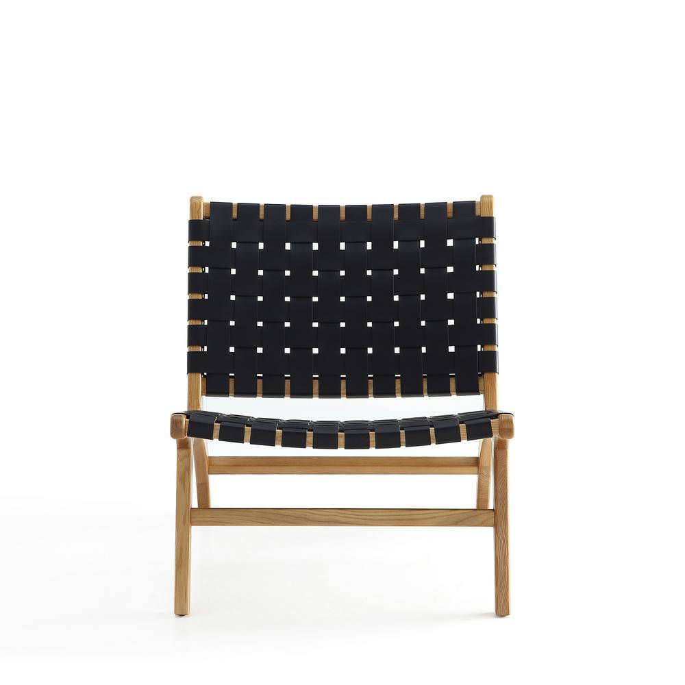 Black and Natural Faux Leather Wood Slipper Chair