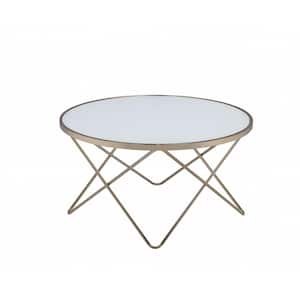 Amelia 34 in. Frosted Glass and Champagne 18 in. H Round Glass Coffee Table