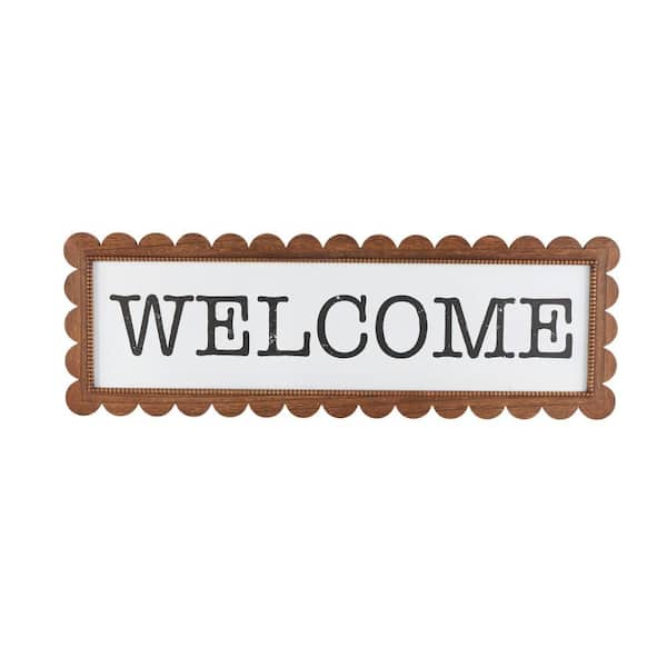Litton Lane 16 in. Brown Wood Welcome Handmade Decorative Sign with Black Lettering
