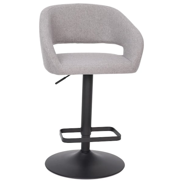 TAYLOR + LOGAN 42.75 in. Gray Fabric/Black Frame Mid Metal Bar Stool with Fabric Seat