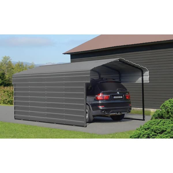 10 ft. W x 24 ft. D x 7 ft. H Charcoal Galvanized Steel Carport with 1-Side Wall Kit