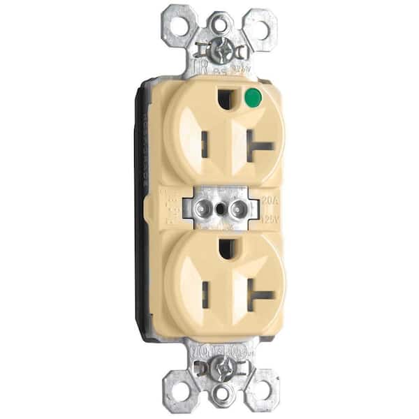 PlugTail 20 Amp Hospital Grade Tamper Resistant Duplex Outlet, Ivory