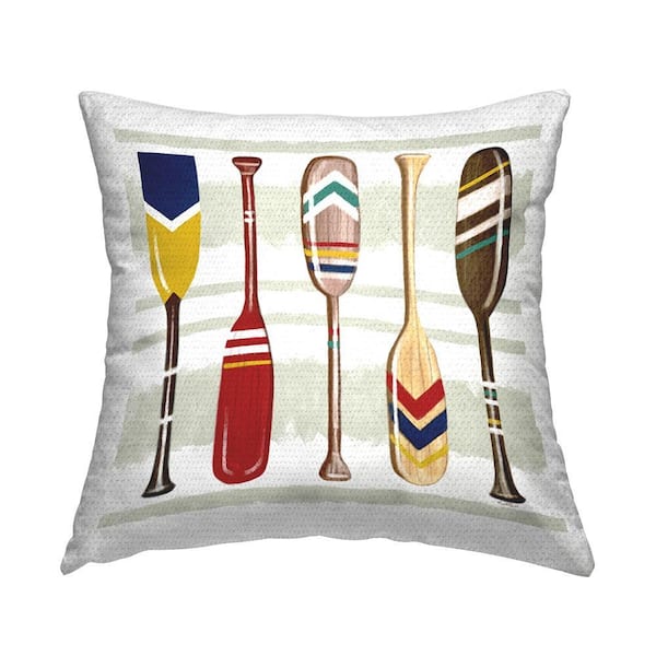 Striped Patterned Boat Oars Paddles Multi-Color Square Outdoor Throw Pillow