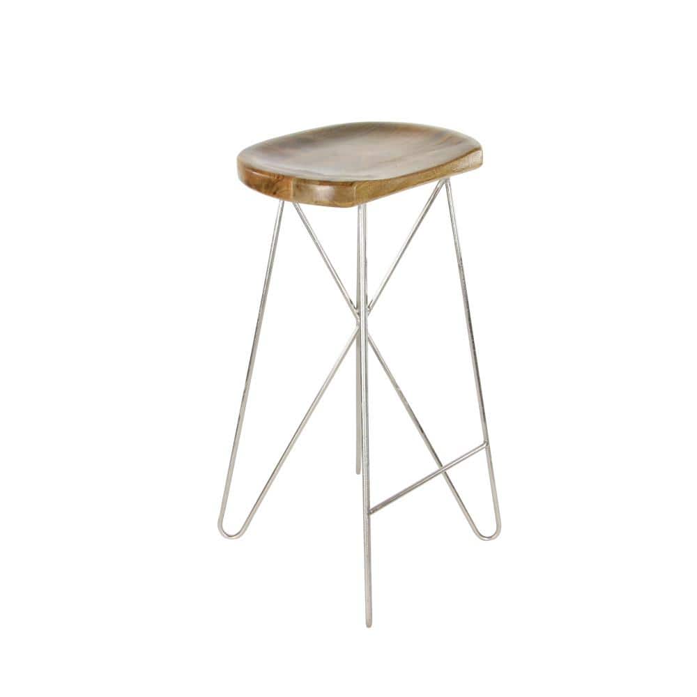 Adjustable Saddle-Style 30" Bar Stool in Brown Wood and Acrylic
