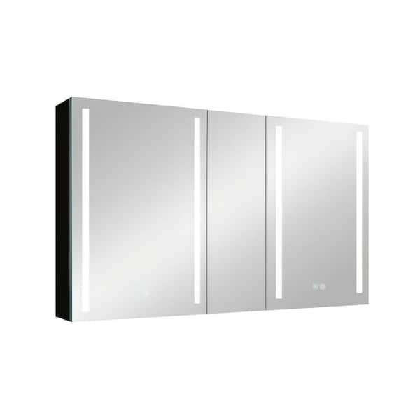HOMEIBRO 60 in. W x 32 in. H Large Rectangular Black Wall Mount LED Lighted Medicine Cabinet with Mirror
