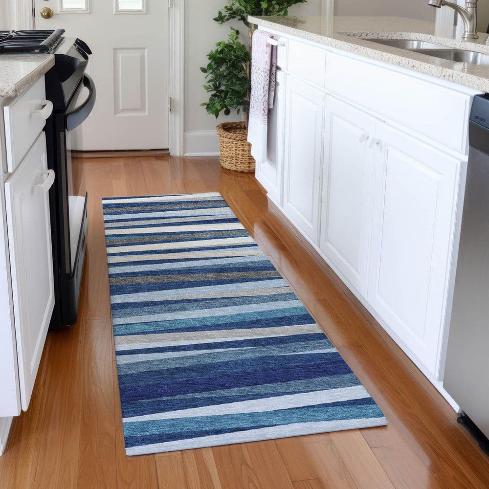 Mayfield Premium Machine Washable Abstract AMF997 Navy 2 ft. 3 in. x 7 ft. 6 in. Runner Rug price history on PriceWatchPro