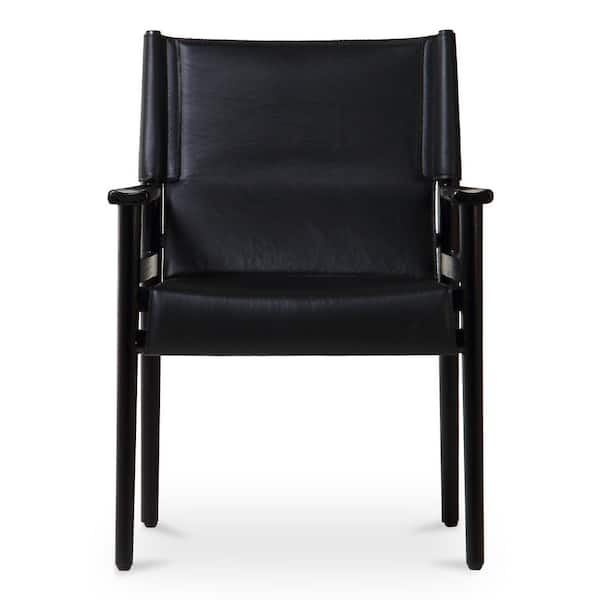 Anouk Black Top-Grain Buffalo Leather and Ash Wood Dining Chair with Natural Patina