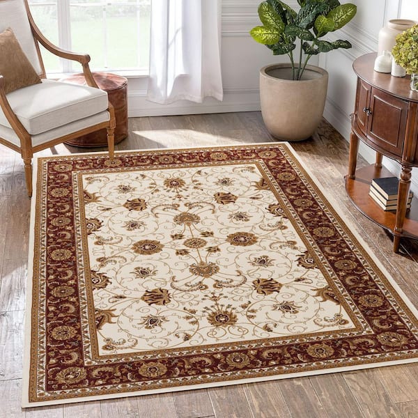 11 ft. x 8 ft. Red Ivory Oriental Antique Floral Runner Rug for Living Room Bedroom Dining Room Entryway Area Rug