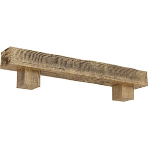 6 in. x 6 in. x 3 ft. Rough Sawn Faux Wood Fireplace Mantel Kit, Alamo Corbels, Natural Pine