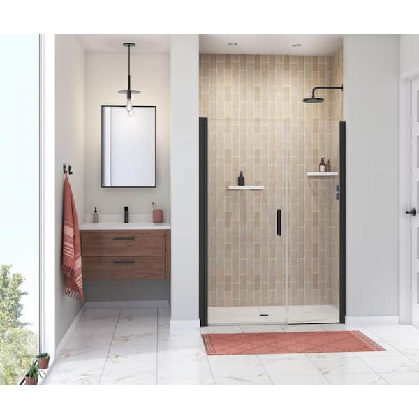 MAAX Manhattan 47 in. to 49 in. W x 68 in. H Frameless Pivot Shower Door with Clear Glass in Matte Black