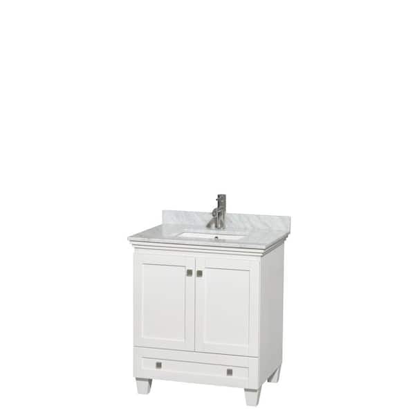 Wyndham Collection Acclaim 30 in. Vanity in White with Marble Vanity Top in White Carrara and Undermount Square Sink