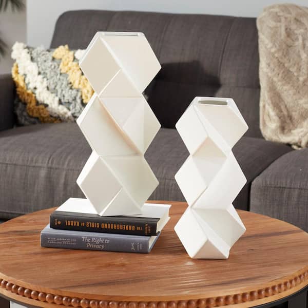 CosmoLiving by Cosmopolitan White Ceramic Contemporary Vase (Set of 2)