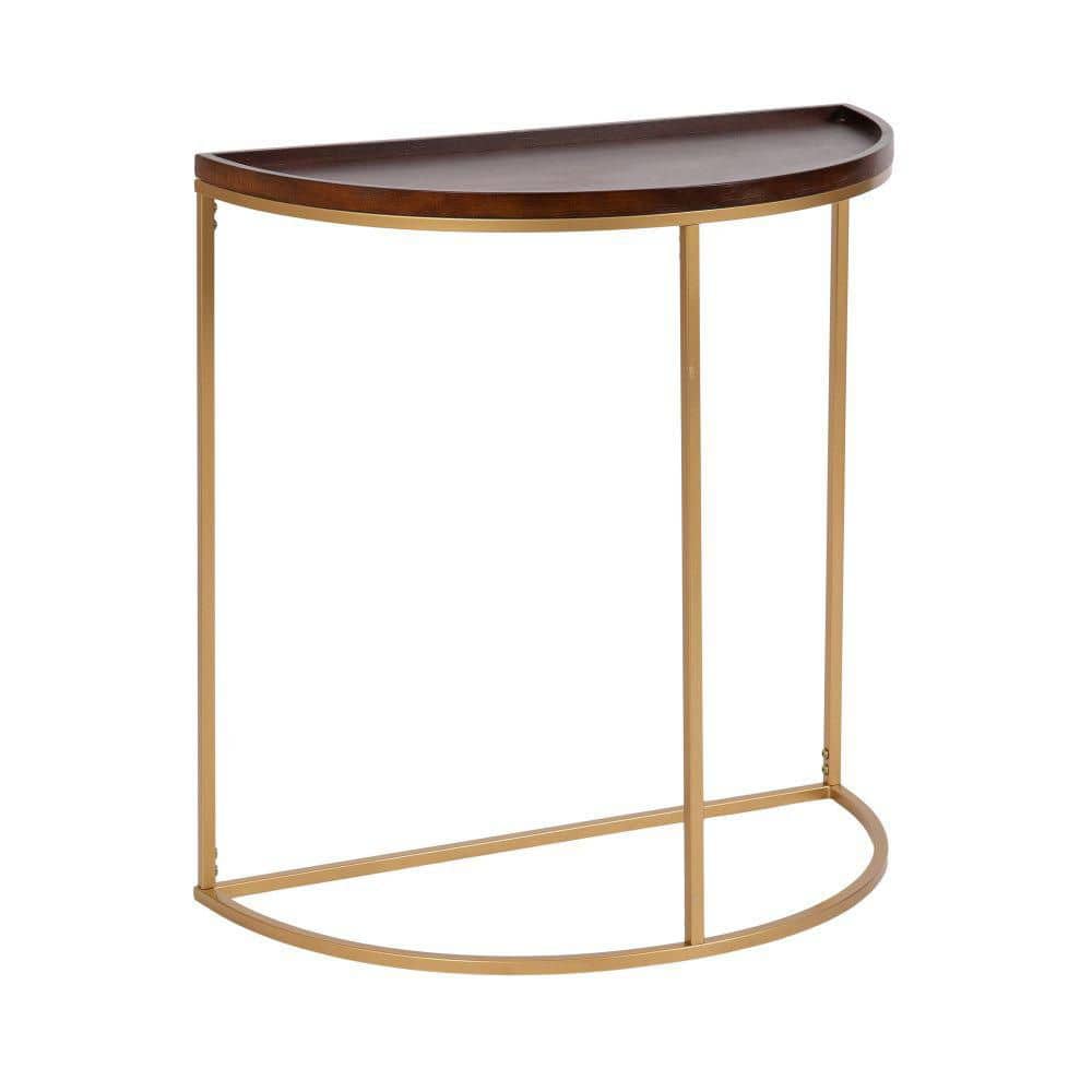 Dorrah 28 in. Walnut Brown and Gold Half-Circle Wood and Metal Mid Century Modern Console Table price history on PriceWatchPro