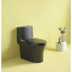 1-Piece 1.1 GPF/1.6 GPF High Efficiency Siphonic Dual Flush Elongated Toilet in Matte Black Soft-Close, Seat Included