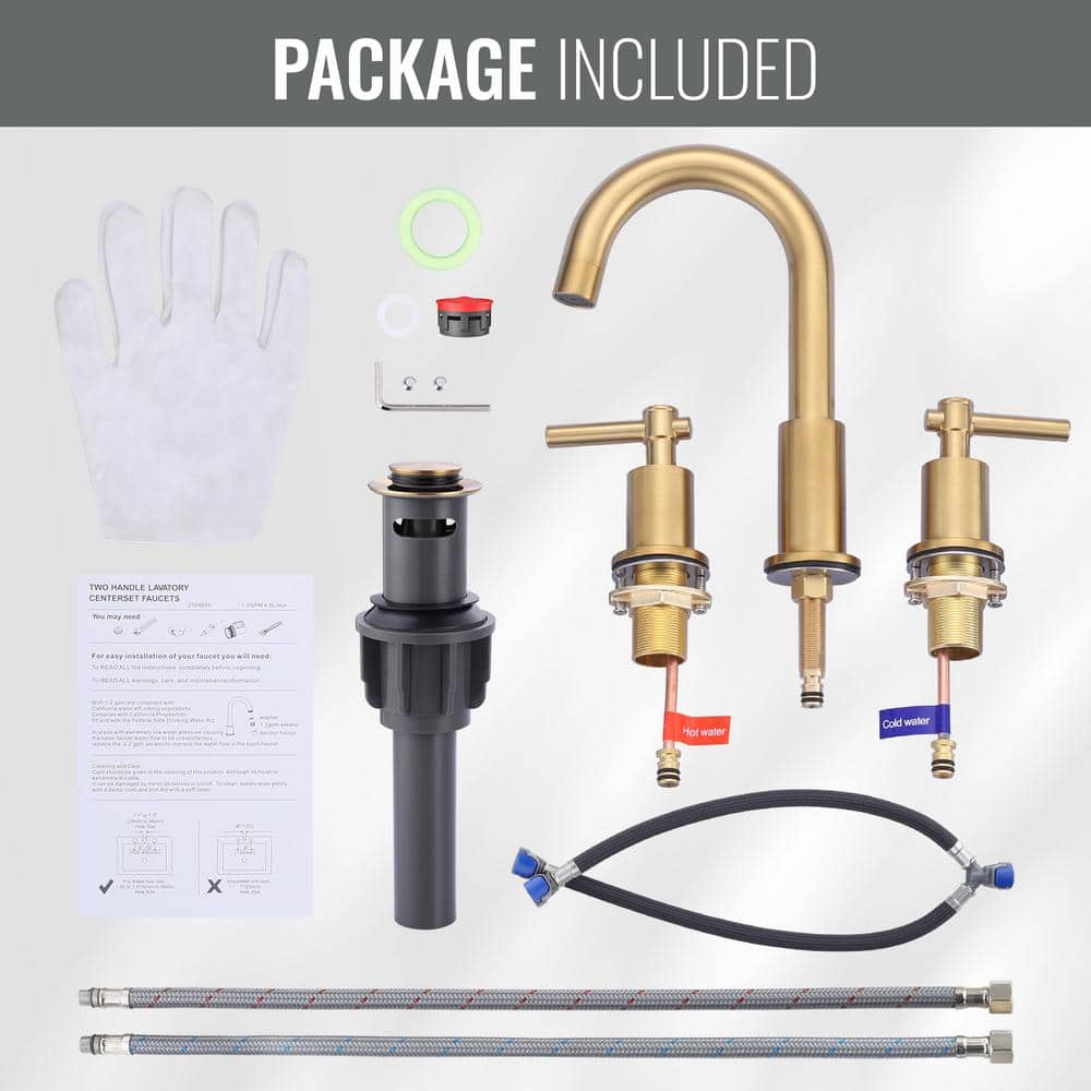 8 in. Brushed Gold Double Handle High Arc Bathroom Faucet