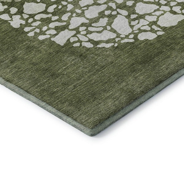 Mayfield Premium Machine Washable Indoor/Outdoor Geometric AMF643 Olive 1 ft. 8 in. x 2 ft. 6 in. Area Rug