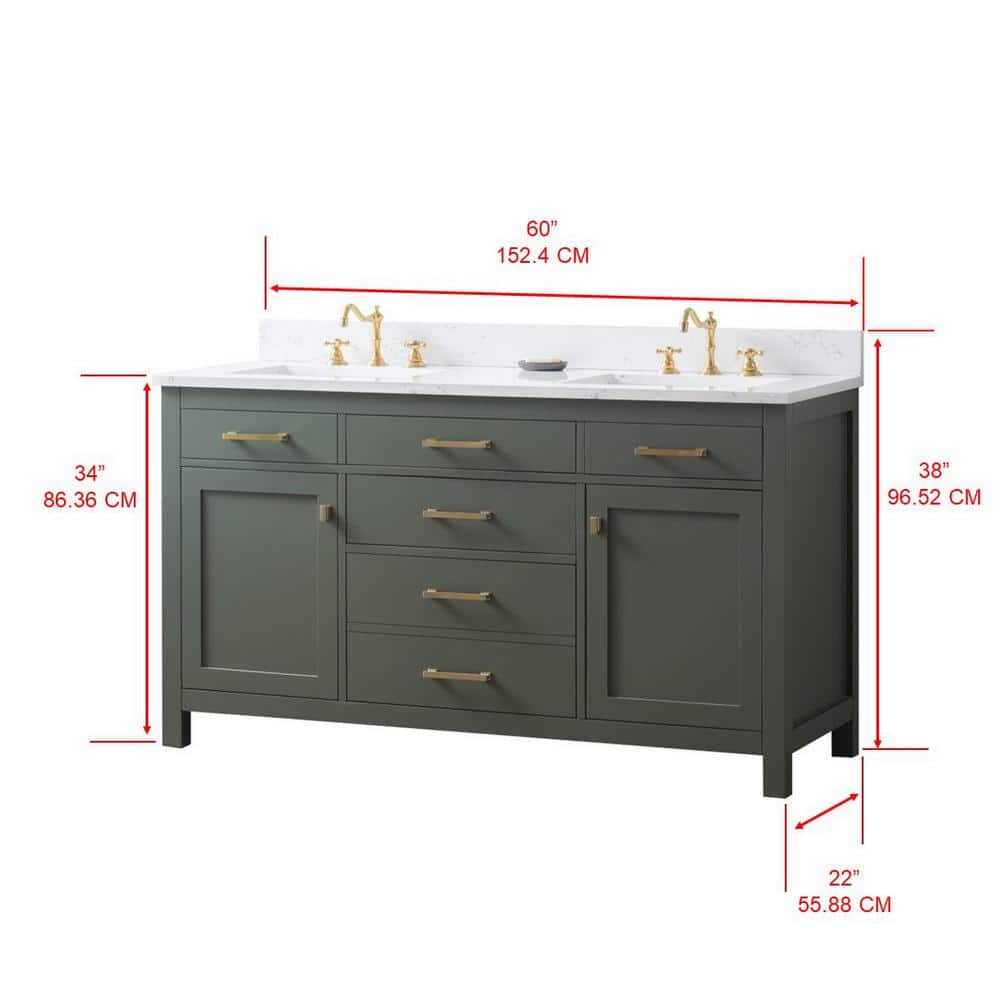 Vintage Green Solid Wood Double Vanity with Carrara White Top
