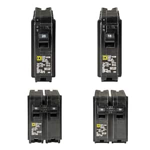 Homeline 1-20 and 1-15 Amp Single-Pole, 1-50 and 1-30 Amp 2-Pole Circuit Breakers (4-pack)
