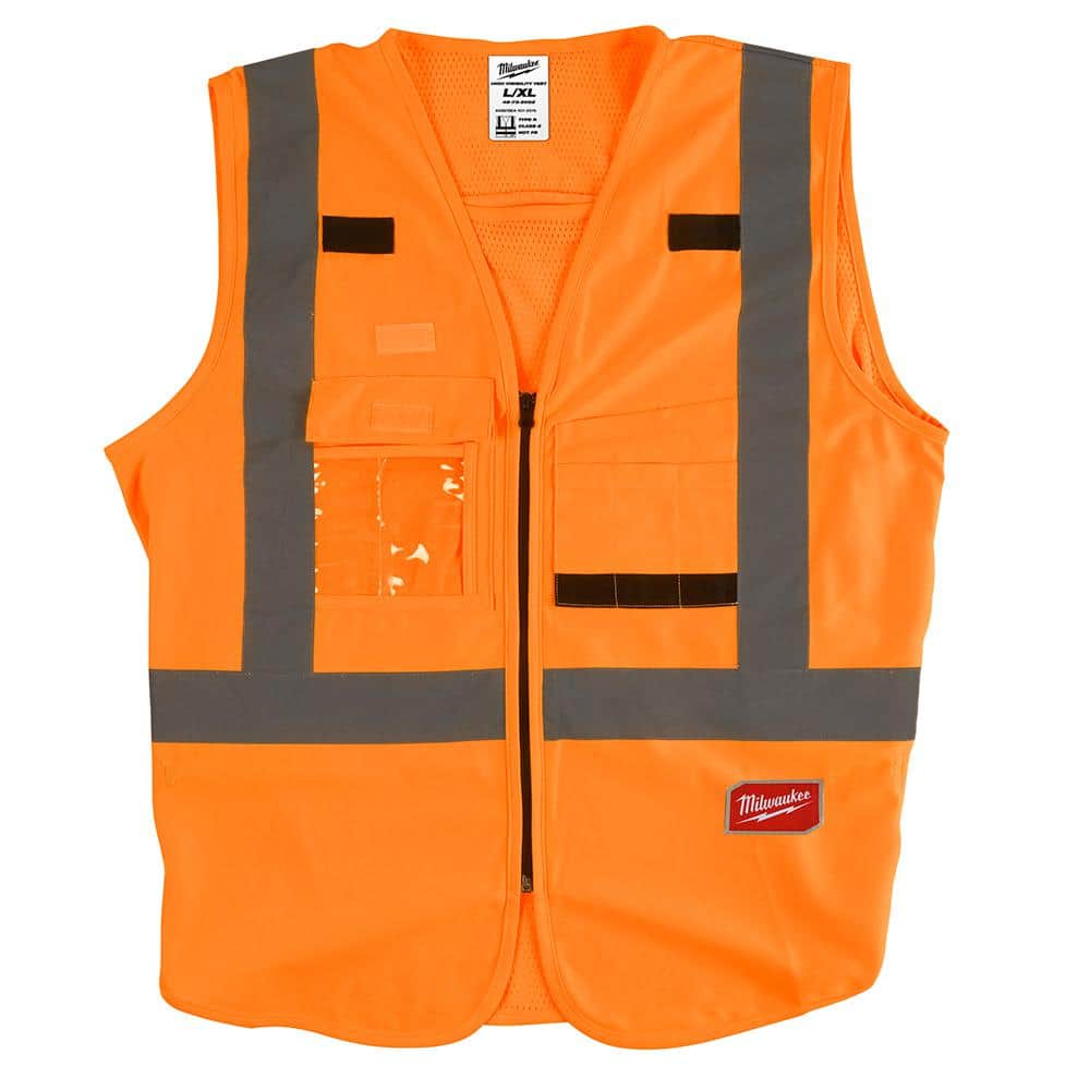 Milwaukee Large/X-Large Orange Class High Visibility Safety Vest with 10  Pockets 48-73-5032 The Home Depot